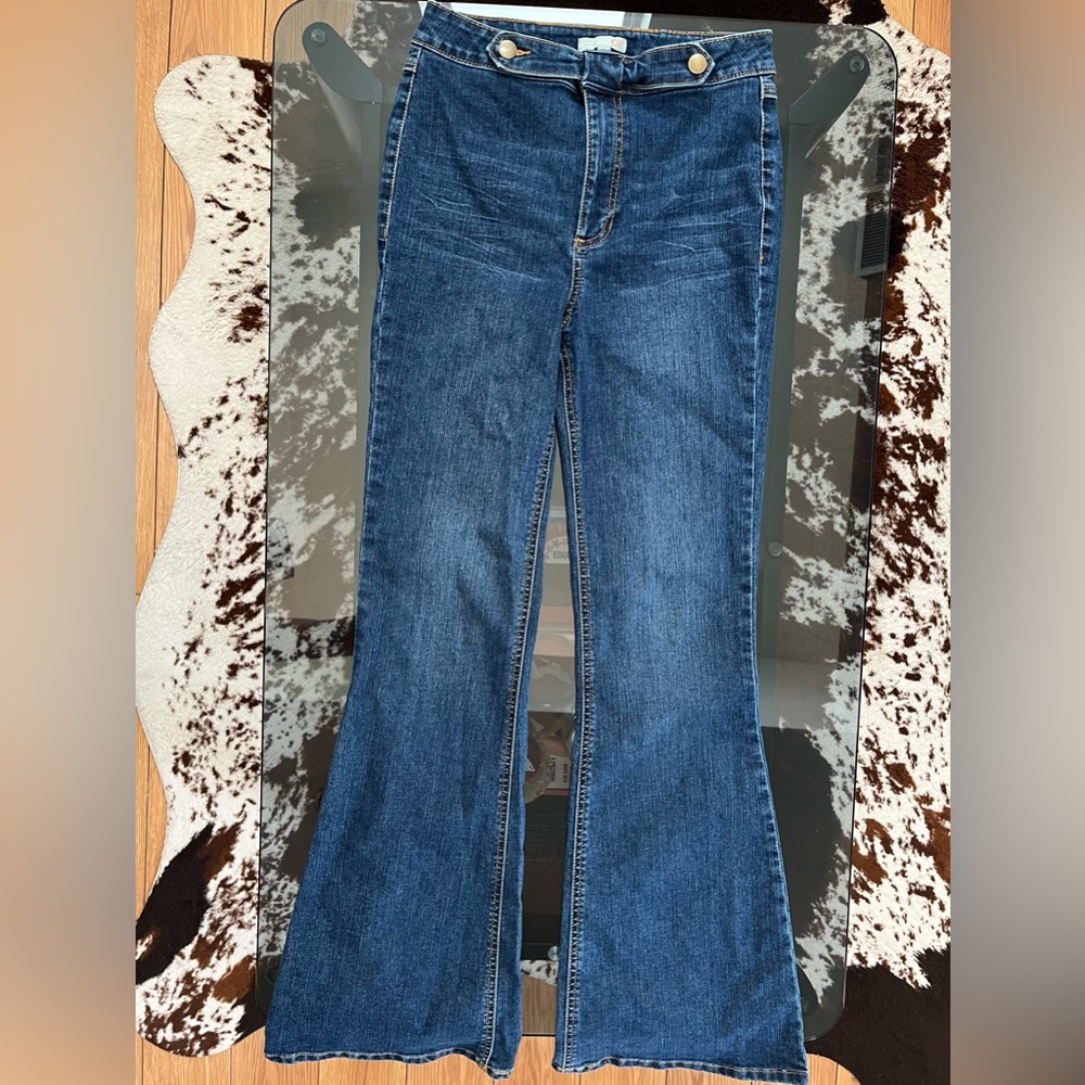 Y2K GB Jeans with Bow Design at Belt Line - Navy Wash - Wide Leg | Sz: 7 Juniors